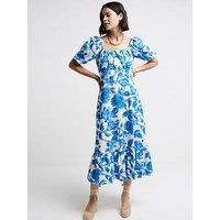 River Island Milkmaid Midi Dress - Bright Blue