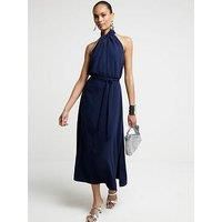 River Island Halterneck Midi Dress - Navy