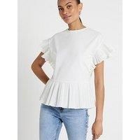 River Island Pleated Hem T-Shirt - Cream