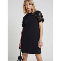 River Island Flower Lace Hybrid Dress - Black