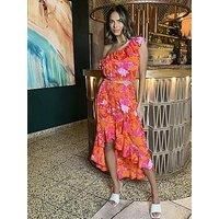 Ax Paris One Shoulder Print Top - Orange