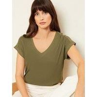 Love & Roses V Neck T-Shirt-Khaki