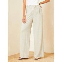 Love & Roses Pinstripe Linen Look Wide Leg Trouser -Multi