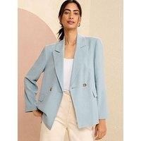 Love & Roses Linen Look Double Breasted Oversized Blazer-Blue