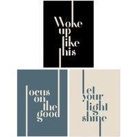 Pack of 3 Let Light Shine Boho Typography Unframed Art Prints Set