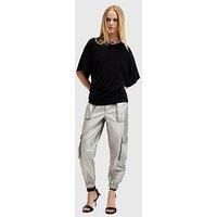 Allsaints Freda Metallic Coated Cargo Trousers - Silver/Sage Green