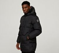 Brave Soul Longline Puffer Jacket - Black - Size XL