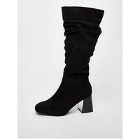 Quiz Wide Fit Black Knee High Faux Suede Block Heel Boots