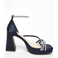 Quiz Navy Diamante Strappy Platform Heeled Sandals