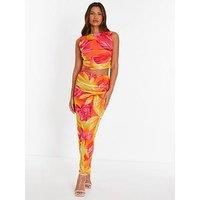 Tropical Print Mesh Maxi Skirt