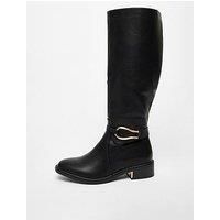 Quiz Wide Fit Black Faux Leather Knee High Flat Boots