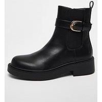 Quiz Black Faux Leather Chunky Buckle Boots