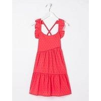 Fatface Girls Broderie Frill Tiered Dress - Bright Red