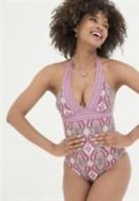 Serena Pink Detail Paisley Swimsuit - UK 24