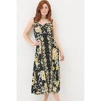 Fatface Phoebe Citrus Button Down Floral Midi Dress - Black