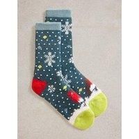 White Stuff Kissing Robins Cabin Sock - Green