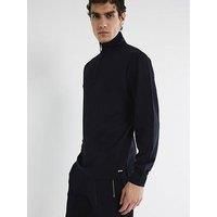 River Island Slim Smart Pique Funnel Neck 1/4 Zip Sweat - Navy