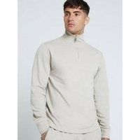 River Island Slim Smart Pique Funnel Neck 1/4 Zip Sweat - Beige