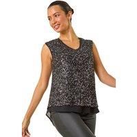 Sequin V-Neck Tunic Stretch Top