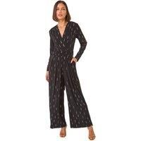 Foil Print V-Neck Stretch Jumpsuit