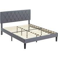 HOMCOM King Size Padded Fabric Headboard Bed Frame - Grey Aosom UK