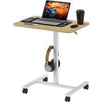 HOMCOM Height Adjustable Standing Desk, Pneumatic Sit Stand Desk for Laptop, Mobile Overbed Table with Wheels, Natural Wood Finish Aosom UK