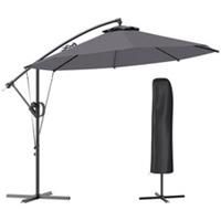 Outsunny 3(m) Cantilever Banana Parasol with Cover Wind Strap UPF50+Grey