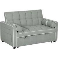 HOMCOM Two-Seater Linen-Look Sofa Bed - Light Grey Aosom UK