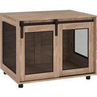 PawHut Dog Crate Furniture with Sliding Door for Medium Dogs, 80 x 58.5 x 63cm, Walnut Brown