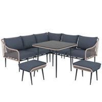 Outsunny 6 Piece Garden Furniture Set Garden Sofa with Cushions, Light Brown