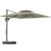 Outsunny Garden Cantilever Parasol w/ Weighted Base Tilt Crank Light Grey