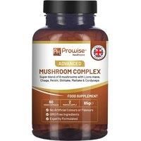 Advanced Mushroom Complex | A Super Blend of 6 Mushroom with Lions Mane, Chaga, Cordyceps, Shiitake, Reishi and Maitake | 60 Vegan High Strength Capsules | Made in UK by Prowise