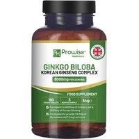 Ginkgo Biloba and Korean Ginseng Tablets 8000mg 180 Vegan Tablets | Ginkgo 6000mg & Korean Ginseng Root 2000mg Supports Cognitive Function & Mental Performance | UK Manufactured by Prowise Healthcare