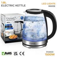 1.8L Electric Kettle Glass 360 Blue LED Illuminated Portable Jug 1500W