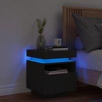 Bedside Cabinet with LED Lights Black 40x39x48.5 cm