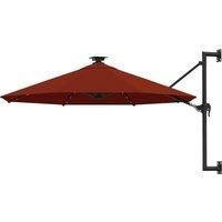 Wall-mounted Parasol with LEDs and Metal Pole 300 cm Terracotta