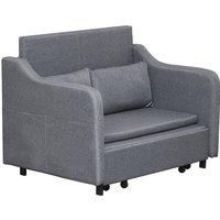 2-Seater Grey Sofa Bed With 2 Pillows And 4 Side Pockets