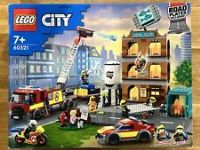 LEGO 60321 City Fire Brigade Set, Building with Fold-Back Flames, Truck and Firefighter Minifigures, Rescue Toy for Kids Age 7