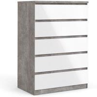 Naia Chest Of 5 Drawers In Concrete And White High Gloss