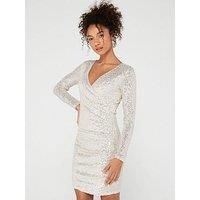 Pieces Delphia Sequin Wrap Dress - Neutral