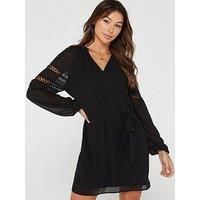 Vila Ura V-Neck Trim Detail Dress - Black