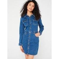 Bestseller A/S Women/'s Onlannika LS Stretch DNM Dress Cro, Medium Blue Denim, XS