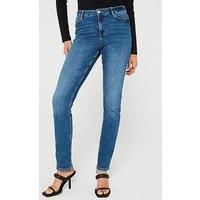 PIECES Women/'s Pckesia Mw Straight Mb Jeans Noos, Medium Blue (Medium Blue Denim), 25W x 32L