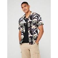 Jack & Jones Jack & Jones Tropical Print Resort Shirt - Black