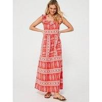 Vero Moda Embroidered Maxi Dress - Red