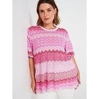 Only Curve Knitted Zig Zag Top - Pink