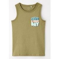 Name It Mini Boys Have A Nice Day Tank Top - Oil Green