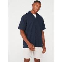 JACK & JONES Men/'s Joreaster Palma Seersucker Shirt Ss Short-Sleeved, Sky Captain/Detail: Solid, L