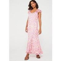 Vero Moda Frill Sleeve Maxi Dress - White/Pink