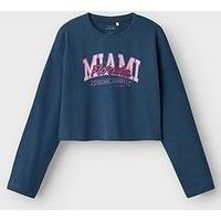 Name It Girls Cropped Miami Long Sleeve Tshirt - Dark Denim